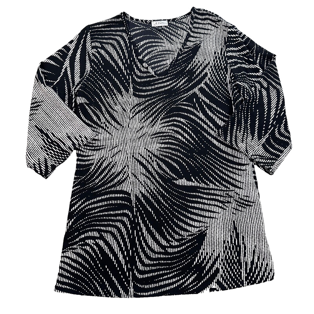 J. Valdi Swimsuit Cover Up Tunic Dress Women's Large Black Mini V-Neck Caftan